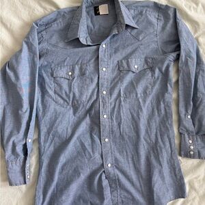 Vintage Key Saddle King Western Shirt Blue Cowboy Pearl Snap 70s - 80s